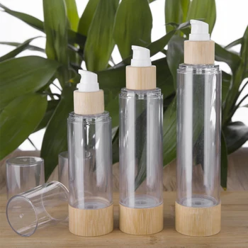 20-120ml Pompa Bottiglia di Olio Essenziale Lozione Naturale di Bambù Vuota Airless Trucco Crema di Cura della Pelle Ricaricabili Cosmetici per le Donne