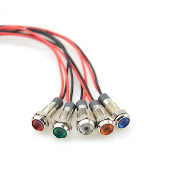 1pcs 6mm LED in Metallo Indicatore di 6mm impermeabile del Segnale di lampada da 3V a 6V 12V 24V 220v con filo rosso giallo blu verde bianco