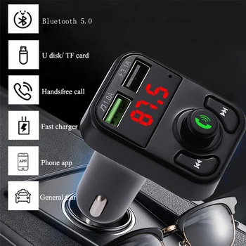Auto Trasmettitore FM Bluetooth 5.0 Wireless Handsfree Car Kit Ricevitore Audio Lettore Musicale MP3 USB Caricabatterie Rapido di Accessori per Auto
