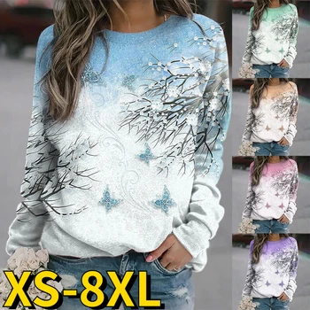 2022 New Elegante Farfalla Stampa Tops donna Moda Maglione T-shirt Autunno Inverno delle Donne Quotidiana Manica Lunga girocollo Pullover