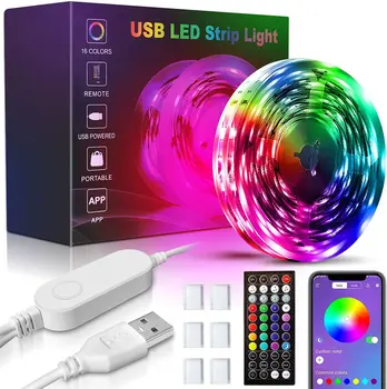 GOTUS USB 32,8 ft Strisce di Luce a LED - 16 Milioni di Colori che cambiano, Built-in Mic Modalità Musica, Smart Protezione del Circuito Luci di Striscia