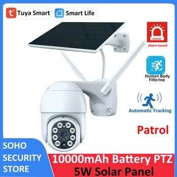Tuya Smart 3MP Pattuglia del Corpo Umano Filtro Solare 5W 10000mAh Batteria Wireless PTZ Outdoor WiFi PIR CCTV di Auto-Tracking Fotocamera