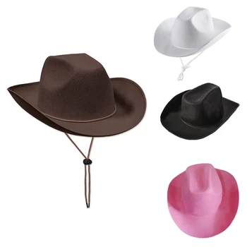 Moda Vintage Cowboy Hat Tinta Unita Stile Occidentale Grande Cappello A Tesa Cappelli Fedora In Feltro Cowboy Jazz Cappello Accessorio Ampia Curva Tesa