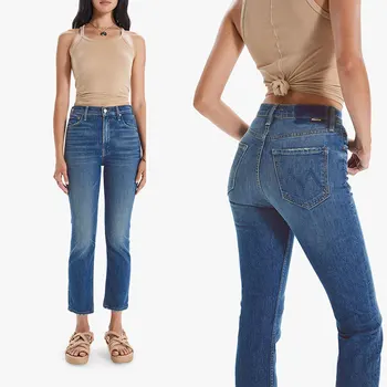 Donne a vita alta slim denim pantaloni di moda versatile jeans stretch 2023 nuovo