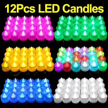 12Pcs LED Colorati Candele a Batteria Lume di Nozze Festa di Compleanno Decorazione Luci senza fiamma Elettronico Falso Candele