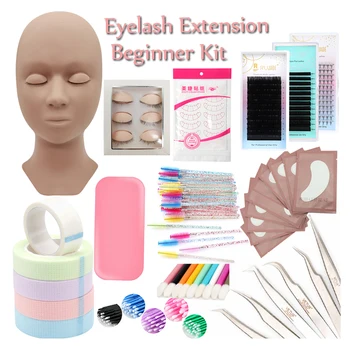 Eyelash Extension Set Manichino Testa Di Ciglia Pennello Colla Pinzetta Occhio Pad Eyelash Extension Kit Di Formazione Di Ciglia Accessori Trucco Strumento