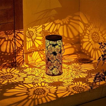 Luci a energia solare Crisantemo Proiezione Lampada a Led Decorazione Giardino all'Aperto Impermeabile Hollow Hanging Lantern Cantiere Passerella