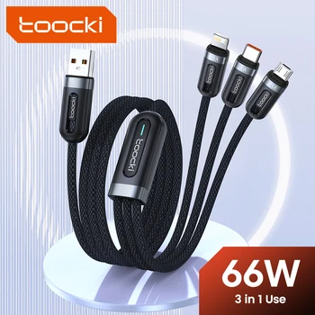Toocki 3 in 1 Cavo USB 66W Micro USB di Tipo C, Caricabatterie Lightning Cavo per iPhone 14 13 Pro Max Samsung, Xiaomi, Huawei in POCO Realme