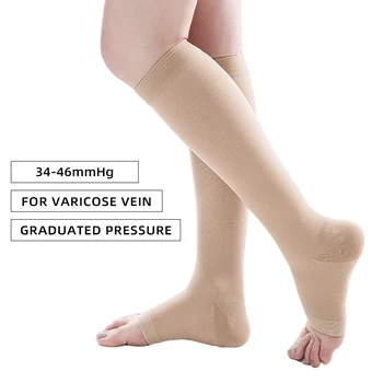 1 Coppia di Compressione Medica di Vitello Maniche a 3 Livelli di Pressione Open Toe Traspirante vene Varicose Sportive Running Socks 30-40 mmHg