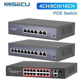 MISECU 48V versioni a 4/8/16 Porte Switch POE Per la Telecamera IP di Ethernet 10/100Mbps IEEE802.3 Af/at Per IP Fotocamera/Videocamera di Sicurezza del CCTV di Sistema