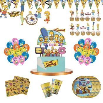 I Simpson Festa di Compleanno a Tema per Bambini usa e getta Decorativi Posate Tazze Piatti di Carta Asciugamano Torta di Decorazione Forniture Set
