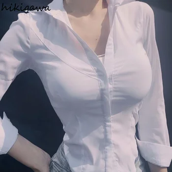 Temperamento Top Femminile con scollo a V Manica Lunga camicia Bianca per le Donne coreano Slim Fit Camicie Moda Vintage Blusas De Mujer 2023