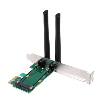 Scheda Wireless WiFi Mini PCI-E Express a PCI-E Adattatore con 2 antenne Esterne per PC