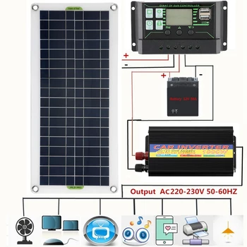 220V Sistema di energia Solare 30W Pannello Solare carica Batteria 1000W 220 W Inverter USB Kit Completo di Controller 220V di Casa Griglia Campeggio