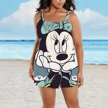 Cartoon Plus Size Abiti Estivi, Abiti Boho Donna Spedizione Gratuita Donna libera 2022 Abito Spiaggia di Stampa Mickey Minnie Mouse 9XL
