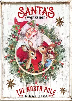 Il Laboratorio di babbo Segno Retrò Santa Segno Retrò Ghirlanda di Natale Divertenti il Natale in Metallo Tin Sign Arredamento in Ferro Dipinto a Muro