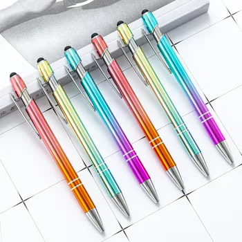20Pcs/Lot Gradiente di Colore Penna di Metallo all'ingrosso gradiente di alluminio penna a Sfera di logo di stampa schermo di tocco penna a sfera in metallo