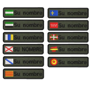 1PC 10cmX2.5cm Nome Personalizzato Bandiera Patch Strisce Distintivo di Ferro Sul Gancio O Anello verde militare Andalusia, Estremadura, Isole Canarie, Spagna