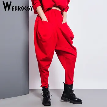 Nuova collezione Primavera Estate y2k Streetwear Sciolto a Pieghe delle Donne Cargo Donne a Vita Alta Irregolari Dritto Pantaloni Donna Baggy Pantaloni Haren