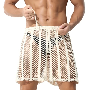 Gli Uomini Sexy Trasparente, Boxer Shorts Gay Pantaloncini Stripe Maglia Di Puro Vedere Attraverso Il Sonno Inferiore Pigiameria Tempo Libero Homewear Casual Pantaloncini