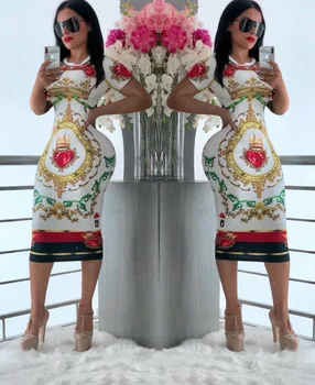 RMSFE 2021 Donna Manica Corta girocollo Moda Casual Multicolore Stampa Digitale Discoteca Vestito