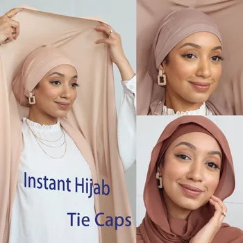 2023 Nuova Moda Immediata Hijabs Chiffon Hijab Sciarpa, Cravatta A Maglia Berretti Cofano Brand Design Musulmani Sciarpa Pronto Da Indossare