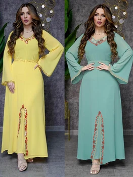 Eid Diamante Vestito Da Partito Delle Donne Musulmane Abaya Chiffon Ramadan Dubai Marocco Abaya Kaftan Vestito Elegante, Vestidos Turchia Abito 2023