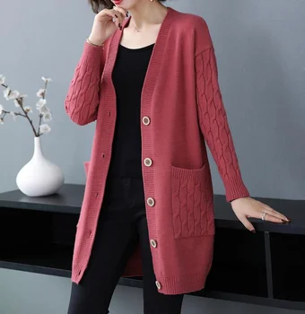 2023 Donna Autunno Vintage Maglione Con Collo A V Tinta Allentato Maglieria Abbigliamento Monopetto Casual Del Cardigan Pull Femme G706
