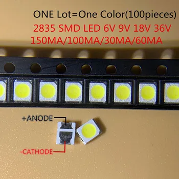 Alta Luminosità LED SMD 2835 da 1W Bianco 100PCS/Lot 6V 9V a 18V 36V 150MA/100MA/30MA/60MA/