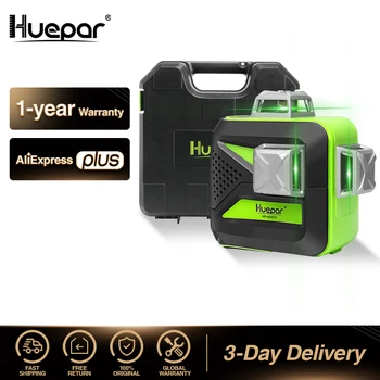 Huepar 12 Linee 3D Cross Line di Livello Laser autolivellante 360 Verticale & Orizzontale Raggio Verde con Custodia rigida Laser Tool Kit