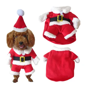 Pet Cane di Natale, Vestiti di Babbo Natale Costume Cane Inverno Cucciolo di Gatto Cappotto Giacca Cane Vestito con Cappuccio Caldo Abbigliamento Per Cani Gatti