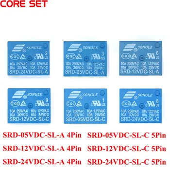 5pcs 5 Vie SRD-05VDC-SL-C SRD-12VDC-SL-UN SRD-24VDC-SL-C 5V 12V 24V 10A 250VAC Relè di Potenza per PCB 4Pin 5Pin Tipo T73-5V 10A 125VAC