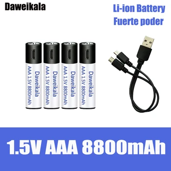 Alta capacità AAA 1,5 V 8800 mWh USB batteria ricaricabile li-ion batteria per il controllo remoto del mouse piccolo ventilatore Elettrico giocattolo batteria + Cavo