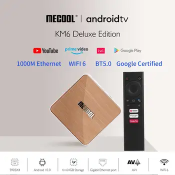 Mecool KM6 Deluxe Smart TV Box Android 10 ATV Amlogic S905X4 4GB64GB 8K 2.4 G 5G WiFi6 Media Player Certificato Google, Set Top Box