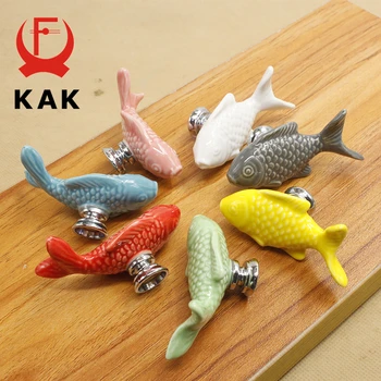 KAK Bambini Cassetto Manopole Forma di Pesce in Ceramica Maniglie per la Camera dei Bambini Cucina Armadio Maniglie Armadio Manopole dell'Hardware della Mobilia