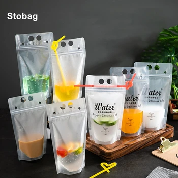 StoBag 50pcs Potabile in Sacchetti di Imballaggi per Bevande (Latte, Succhi di chiusura lampo di Paglia Portatile di Plastica Trasparente Liquido Sealed Storage Chiaro