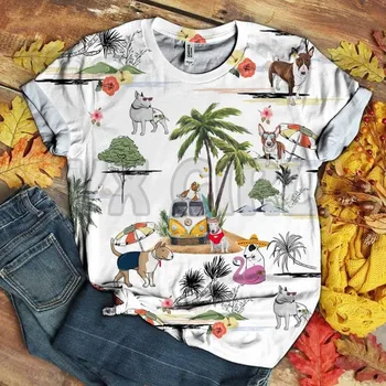 Bull Terrier - Hawaii Beach Retro 3D, Tutti Stampati Su T-Shirt Funny Dog Tee Top shirt Unisex t-shirt