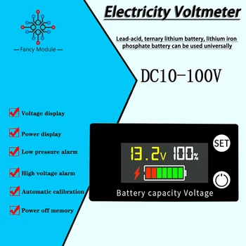 DC 8V-100V Voltmetro 12V 24V 48V 72V Indicatore della Capacità della Batteria al Piombo al Litio LiFePO4 di Allarme Indicatore di Tensione per Auto Moto