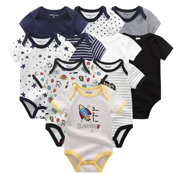 2022 Unisex 10PCS Neonato Bambina Abbigliamento Solido Cartone animato Cotone Puro Tuta Baby Boy Vestiti di Stampa, Manica Corta Ropa Bebe