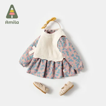 Amila Baby Girl Dress Set 2023 Primavera Nuova Moda Maniche Lunghe Due Pezzi Principessa Abiti di Abbigliamento per Bambini