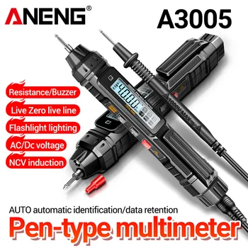 ANENG A3005 Tasca Tipo Penna Multimetro Digitale a puntale senza Batteria 4000 Conteggi LCD/Anti Schermo True RMS Nero