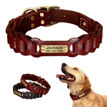 Custom in Vera Pelle Collare di Cane Accessori Soft Personalizzato targhetta di identificazione Targhetta Pet Collari Per le Medie e Grandi Cani Pitbull Perro