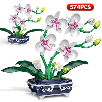 574PCS Mini Orchidea Piante in Vaso di Simulazione Fiore Blocchi di Costruzione Amici Orchidea Mattoni Decorazione della Casa Giocattoli Per Bambini Regali
