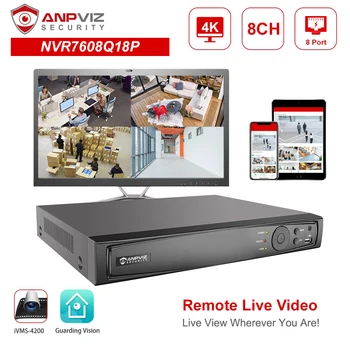 Anpviz 4K 8CH POE NVR OEM DS-7608NI-Q1/8P Registratore Video di Rete IP, Macchina fotografica del CCTV Sistema di Uscita Video HD P2P Vista