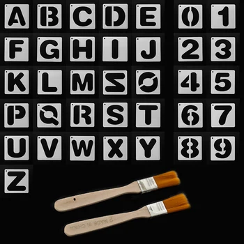 38Pcs Riutilizzabili Lettera Alfabeto Numero Stencil+Set di Pennelli Decorativi Scrapbook Stratificazione Stencil fai da te Artigianale Dipinto di Alimentazione