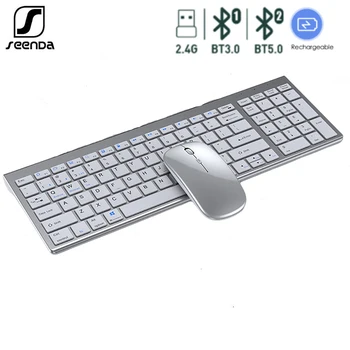Tastiera Bluetooth a Tre modalità Full-size Tastiera e Mouse Wireless Combo Multi-Dispositivo Ricaricabile Tastiera