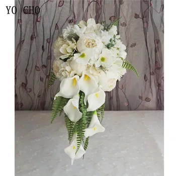 YO CHO Wedding Bouquet di Rose di Seta Bianca, Fiori di Nozze Bouquet da Sposa Fiori Artificiali di Un Matrimonio, Wedding Bouquet Damigelle d'onore