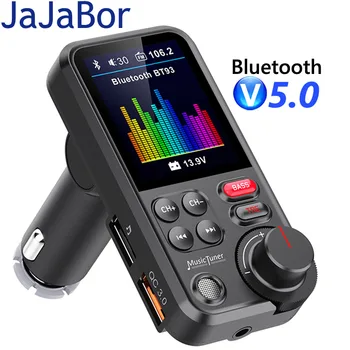 JaJaBor Trasmettitore FM Da 1,8 Pollici, Schermo a Colori Bluetooth Kit Vivavoce per Auto QC3.0 Carica Rapida Treble Bass Audio Lettore Mp3 Per Auto
