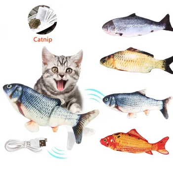 Pet Soft Elettronico a Forma di Pesce Gatto Giocattolo Elettrico di Ricarica USB Simulazione di Pesce Giocattoli Divertenti Gatto a Masticare Giocando Giocattolo