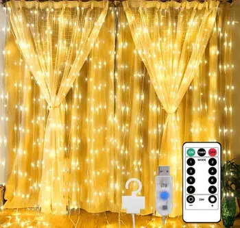 Tenda LED Luci della Stringa Fata Decorazione di Natale Con Telecomando Gancio di Nozze Ghirlanda Lampada Per la Camera da letto Casa Vacanza